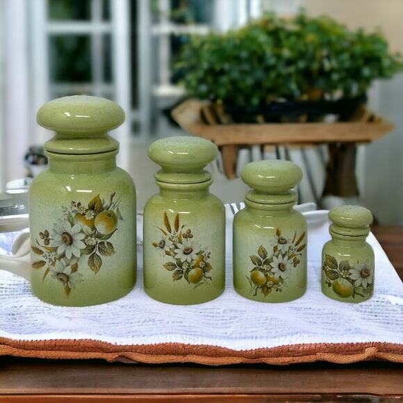Blue Mountain Pottery Other - Country Charm Set of 4 Canisters Avocado Green Blue Mountain Pottery Canada 1980